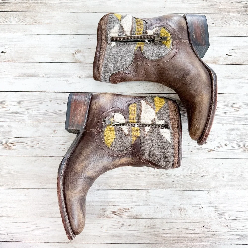 Freebird by Steven Cablo Western Ankle Boots Blanket Brown Leather Size 6 - Picture 6 of 7